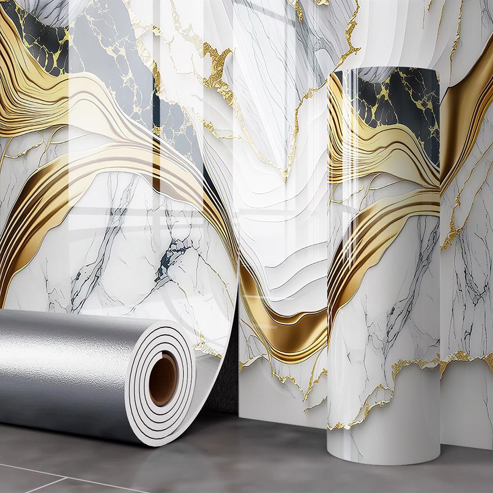 Waterproof Marble Tile-Look Wall Stickers for Living Room/Bathroom Renovation