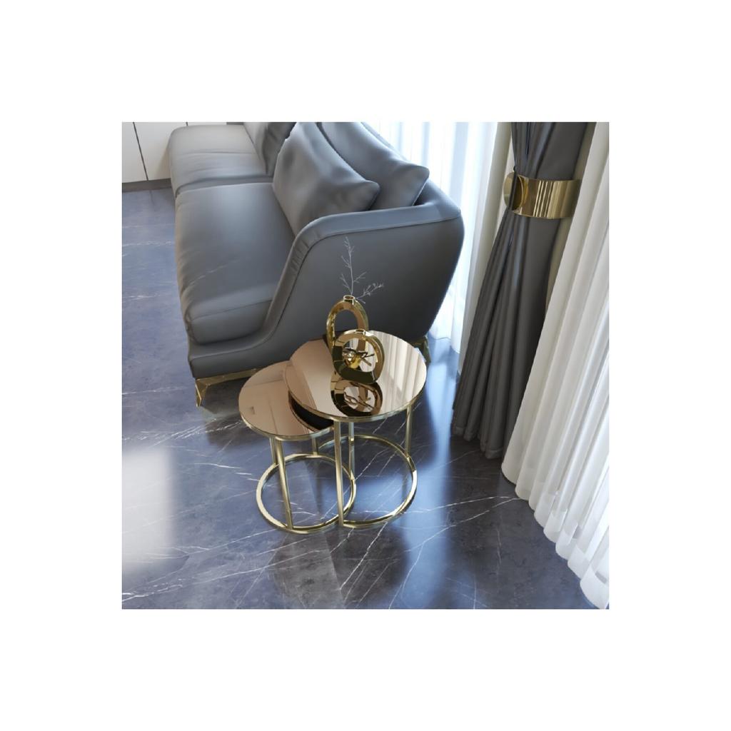 Ceylin 2-piece Gold Nesting Table With Bronze Mirror