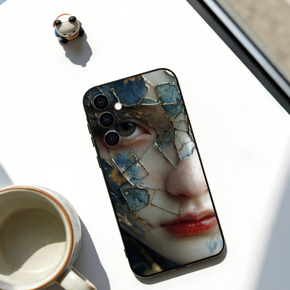 Blue & White Grace Phone Case Black Silicone Soft For Samsung Galaxy A73,A72,A71,A70,A53,A52,A51