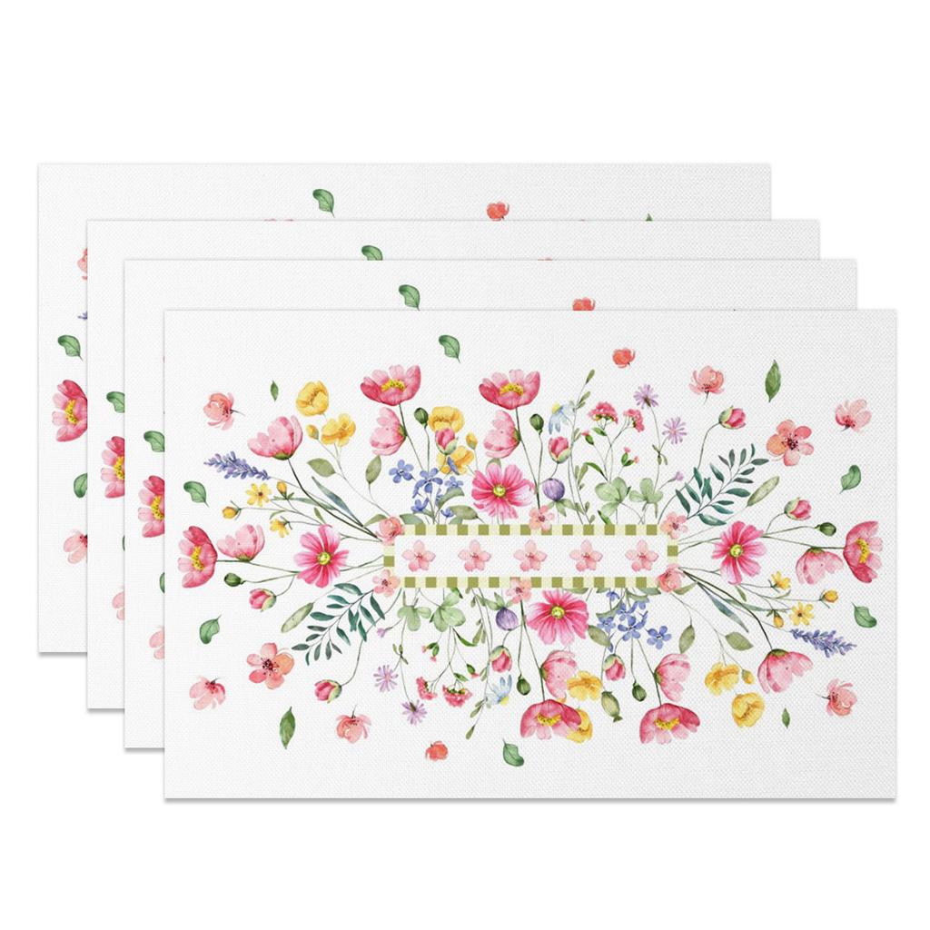 Bohemian Floral Placemats Delicate Daisy Rose Design Elegant Aesthetic Washable Table Mats for Dining Kitchen Tea Party Decor