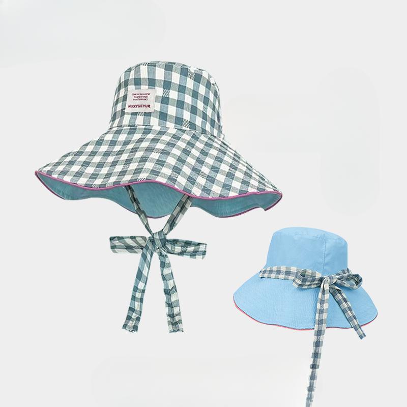 Women's Summer Korean Style Reversible Plaid Fisherman Hat Student Versatile Wide Brim UV Protection Sun Hat Fashionable Headwear Daily Outings School