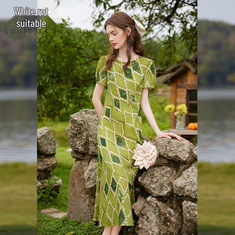 

Bailuyu Retro Rhombus Print A-Line Dress L