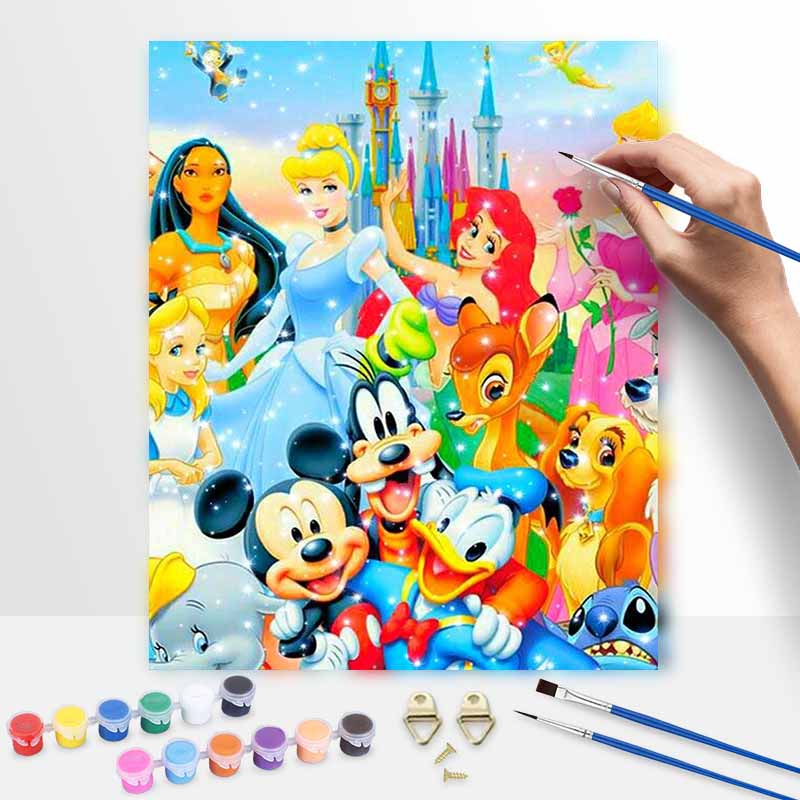 Disney Oil Painting DIY Digital Painting Classic Cartoon Characters Gathering Wall Art for Living Room and Entryway.