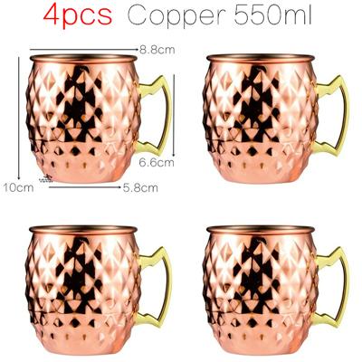 4 Pezzi 550ml Rete Moscow Mule Tazze di Rame Tazza Metallica Acciaio Inossidabile Birra Vino Tazza da Caffè Strumento per Cocktail