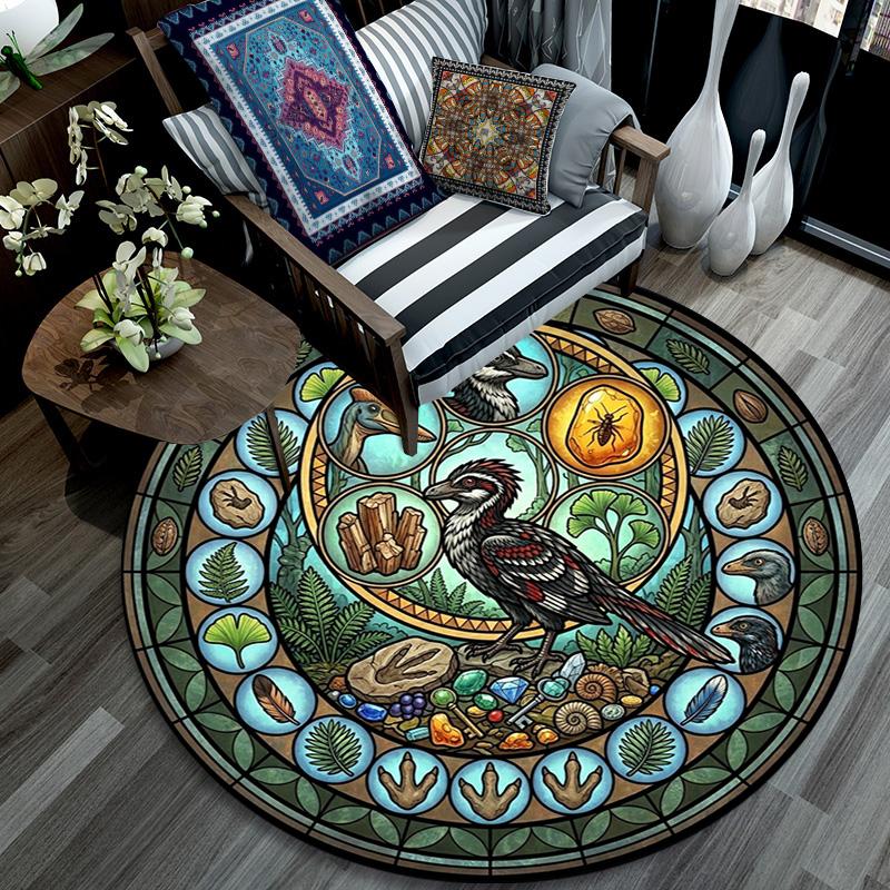 Prehistoric Glass Round Area Rug Under Office Chairs Bedroom Living Room Home Decor