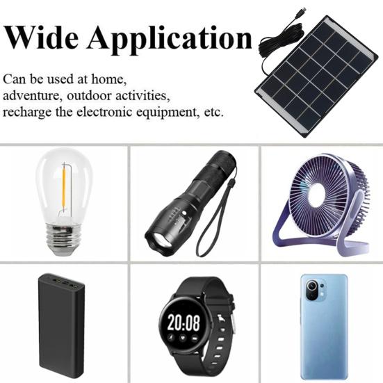 Panel słoneczny 6W 5V Przenośny Wysoka Wydajność Lekki Typ-C Zewnętrzna Lampa Ogrodowa Latarnia Kempingowa Kamera Bezpieczeństwa Płyta Ładowarki Słonecznej z Kablem 5M
