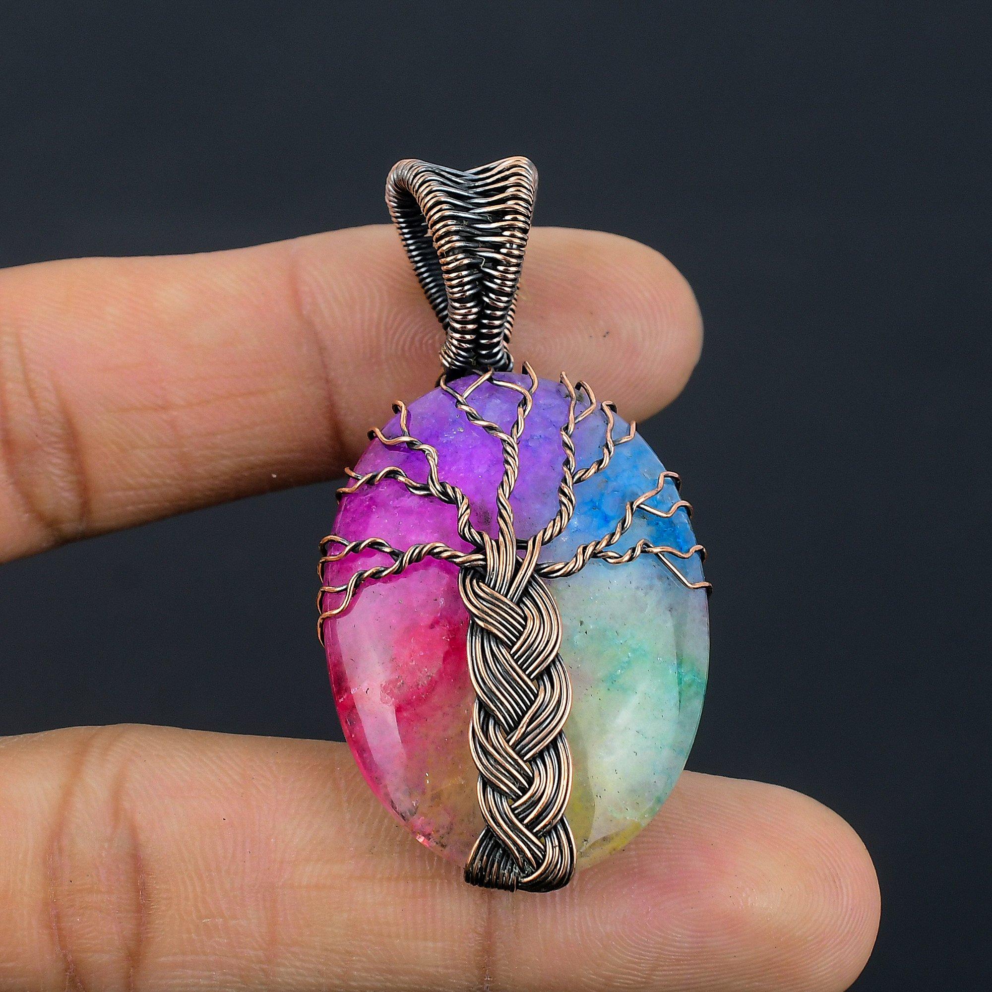 

Tree Of Life Rainbow Solar Quartz 999 Copper Wire Wrapped Pendant, Handmade Gemstone Pendant Jewelry, Gifts For Wife Brand New Pendant 2.55 Inches