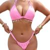 European & American Multi-color Halter Bikini with Rhinestone Pendant - Sleeveless, Bandage Style, and Split Design.