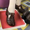 Hollow Hole Shoes Thick-heeled Middle-aged and Elderly Comfortable Retro Roman Sandals Soft-soled Mother Shoes
