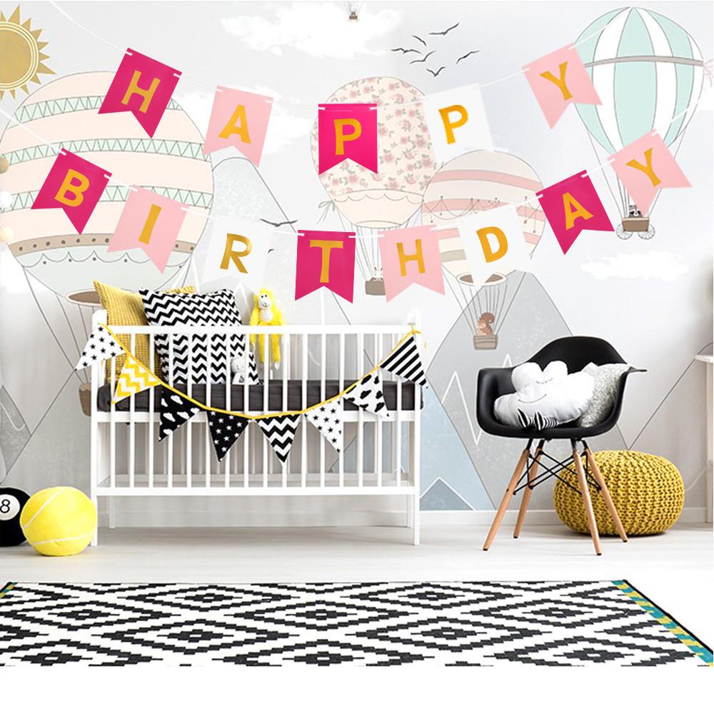 Birthday Happy Unique Triangular Paper Flag Banner With Foil Letters For Special Occasions