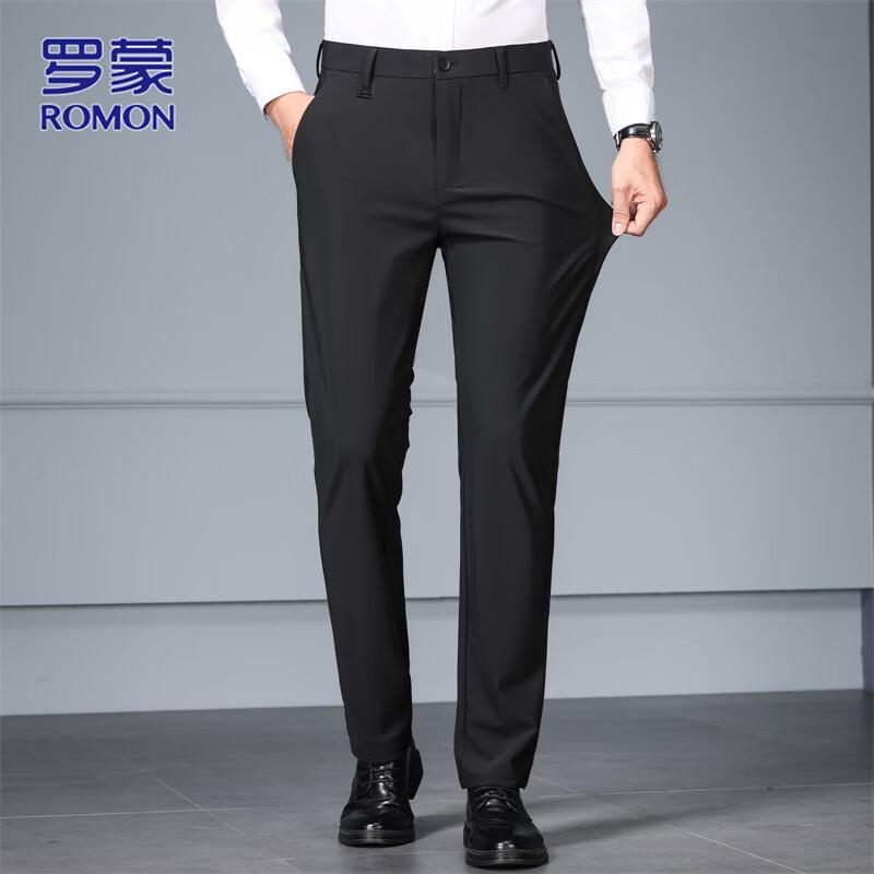 ROMON Men's Business Casual Slim Straight Stretch Trousers