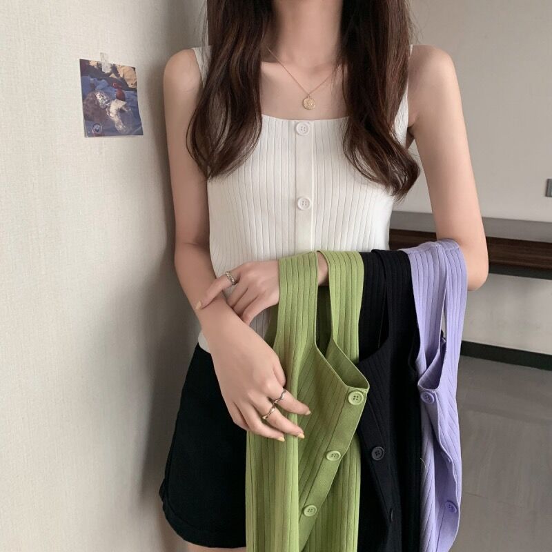 WTEMPO Women's Summer Design Knitted Camisole Vest Loose Fitting Bra Cover Sleeveless Short Top