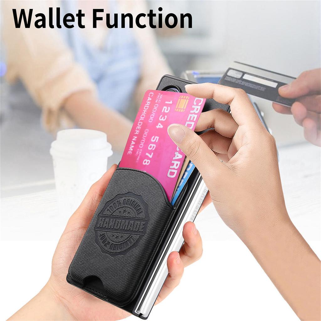 For Xiaomi Mix Fold 4 5G Case Compatible with MagSafe Denim Texture Leather Back Cover with Card Bag