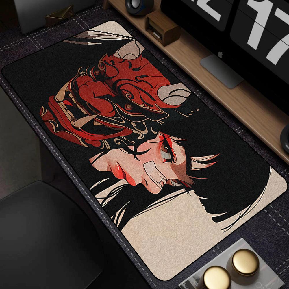 90x40cm Gaming Samurai Oni Mouse Pad Japan Mask Girl Deskmat Large Gamer Professional Premium Mousepad Speed Control Accessories