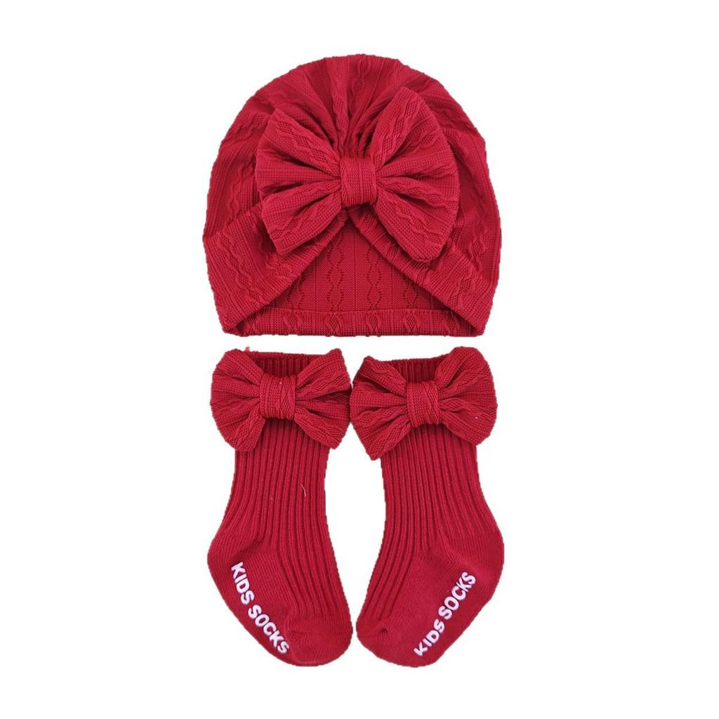 Baby Bow Headband & Socks Set - Newborn Hat & Accessory Bundle