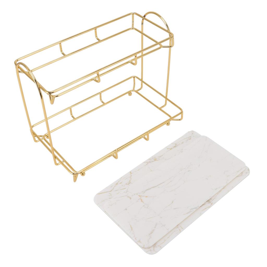 Bathroom Storage Rack Gold White 2 Tier Makeup Shelf Humanized Structure Anti Slip Counter