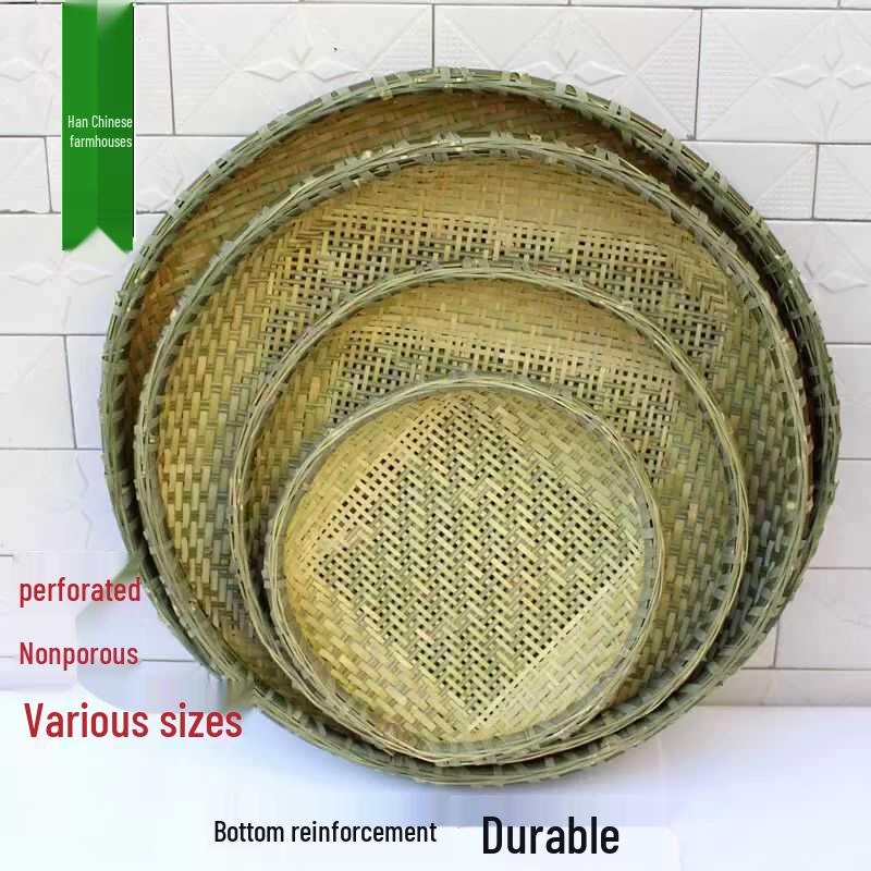 Bamboo Household Winnowing Basket: Perforated & Non-Perforated Bamboo Sieve, Handmade Woven Tray for Dried Goods & Sun-drying Decor