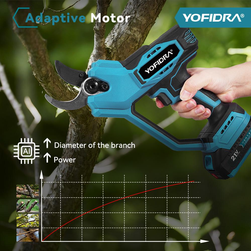 Yofidra 60mm KI Zahnräder Steuerung Bürstenlose Elektrische Astschere Akku Baum Bonsai Beschneidung Elektrische Schere Für Makita 21V Akku