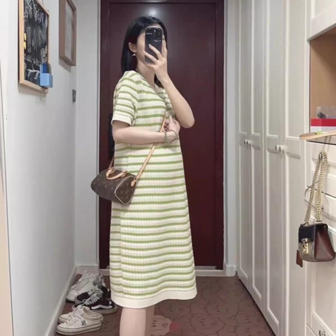 

High Quality Plus Size Petite Short Sleeve Knitted Maternity Summer Dress - 2025 New Style XL зелений