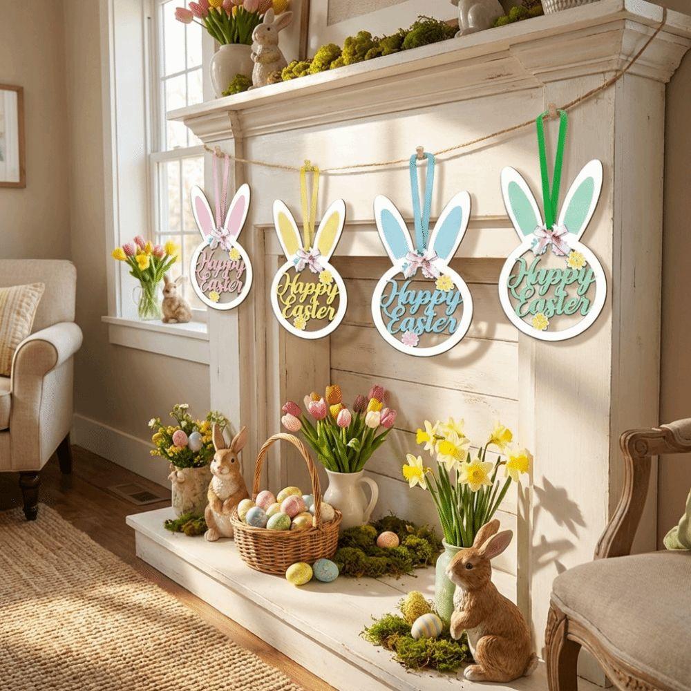 with Bows String Easter Tree Decor Flat Rabbit Hanging Ornaments  Home Party Decor