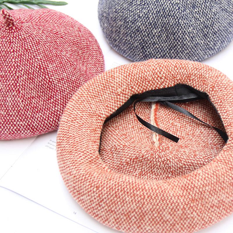 Female autumn and winter woolen bud hat literary small fresh three-dimensional painter hat warm knitted beret