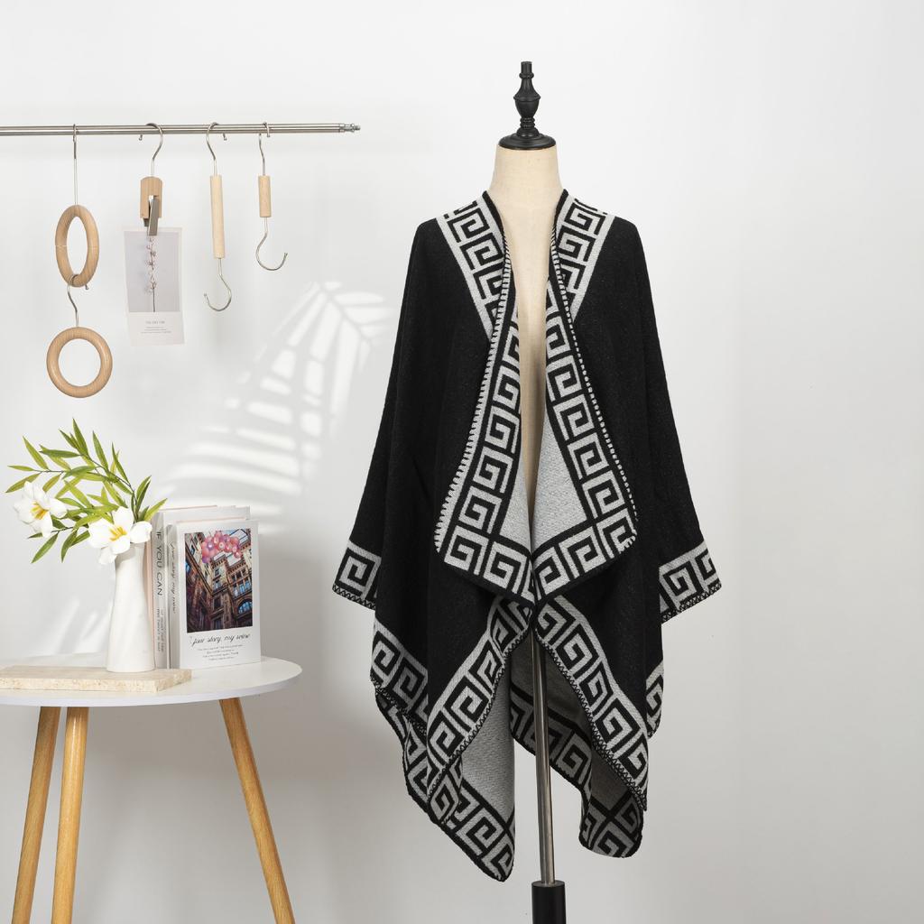 Chinese Imitation Cashmere Embroidered Shawl Women'S Ethnic Style Flower Print Cape Jacket Warm Scarf
