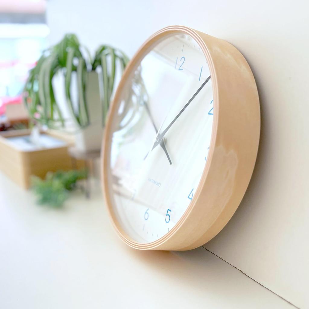 KATOMOKU plywood clock 22 Light Blue km-121LBRC Wall Clock, Continuous Second Hand, Diameter 25.2cm (Radio-controlled clock)