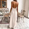 Womens Neck Maxi Dress Loose Fit Sleeveless Long Dress Solid Pattern Casual Vacation Sundress Flowy Design Lightweight Fabric