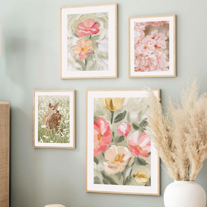 Retro váza na květiny Jelen Lilie Galerie Barevné plakáty a tisky Nástěnné umění Plátno Olejomalba Nástěnné obrázky pro dekoraci obývacího pokoje