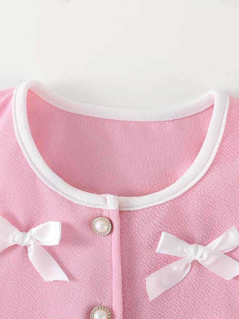 Two-piece set for girls, Korean style, elegant, three-dimensional bow ribbon, irregular design top and basic versatile comfortable shorts.