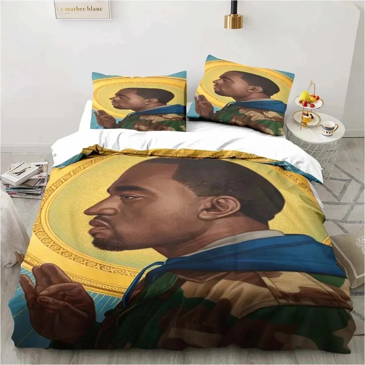 

Rapper Kanye West Bedding Set Printed Bed Set With Pillowcase Bed Duvet Cover Soft Queen King Size Bedclothes Home Boys Adult 70x133cm 2pcs