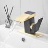 LOOPAN LED Light Bathroom Faucet One Hole Waterfall Temperature Display Hydraulic Power Single Handle Faucet Gold&Black, Waterfall Faucet for
