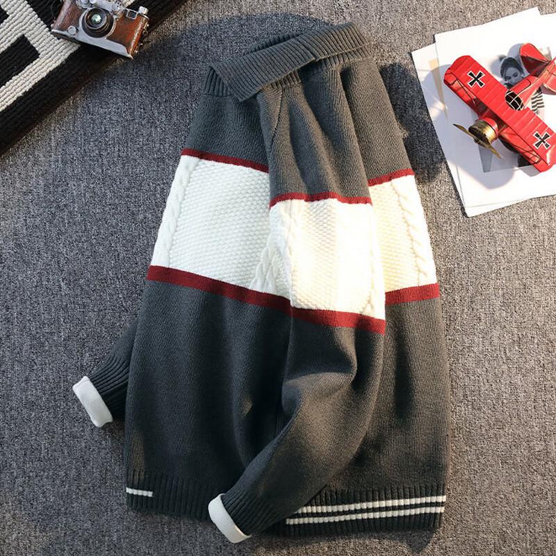 Men's Winter Colorblock Lapel Knit Sweater