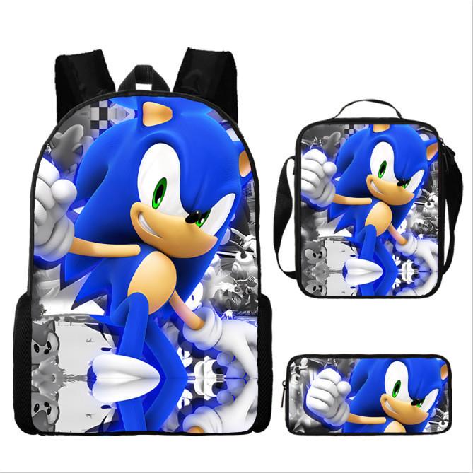 Sonic School Backpack Set For Kids With Breathable Waterproof Oxford Fabric And Cartoon Print For School Use