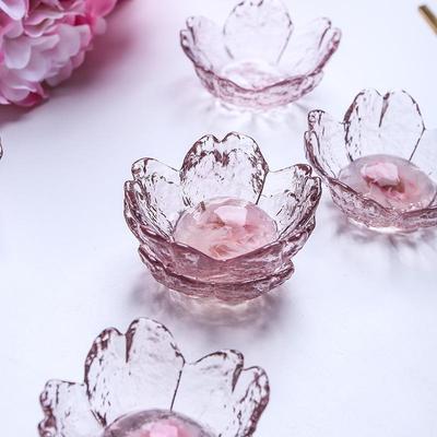 Japanese Cherry Blossom Pink Glass Dip Plate Set - Small Creative Tableware for Seasoning and Soy Sauce