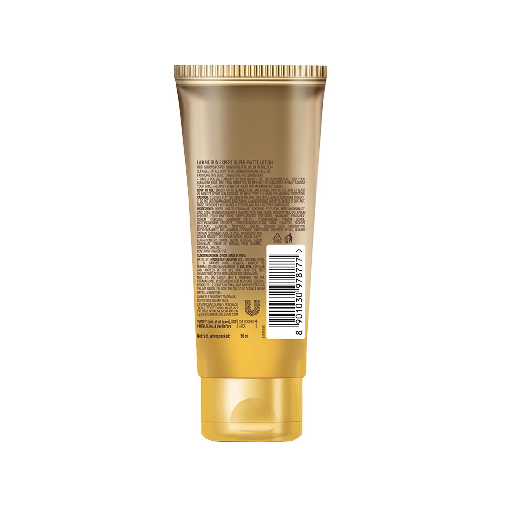 LAKMÉ Sun Expert Spf 30 Pa++ Ultra Matte Lotion Sunscreen, Blocks Upto 97Percent Harmful Sunrays For Normal Skin, 50 Ml (Pack Of 2)