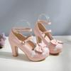 Sweet Bowknot Women's Shoes Comfort Buckle Thick High Heels Round Toe Girls Lolita Mary Jane Shoes Woman Party Wedding Shoe34-43