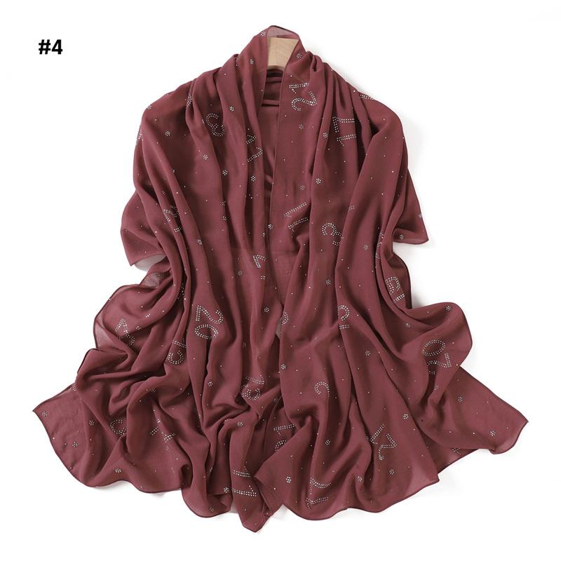 Rhinestone Arabic Numerals Beads Bubble Chiffon Hijab Shawls Women Wrap Elastic Muslim Full Cover Islam Foulards Bonnet Headband