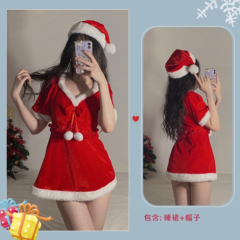 Sexy new year's day christmas uniform sexy lingerie velvet nightdress cosplay new c robe suit