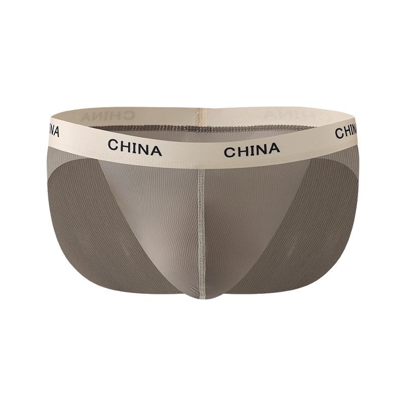 Male Spring and Summer Pure Color Thin Ice Silk Transparent Breathable Naked Feeling Low Waist Briefs