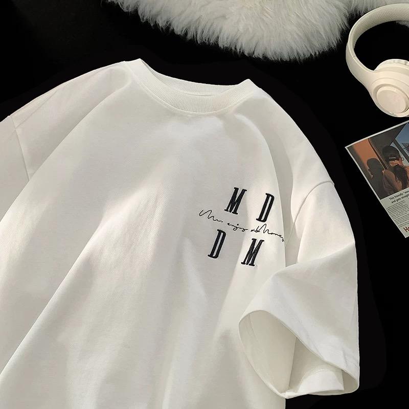 MEDM National Trend Basic Embroidery Logo Men and Women Spring and Autumn High Street Casual Versatile Base Knitted Shirt Loose Short Sleeve T-Shirt