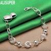 925 Sterling Silver Romantic Heart Side Chain Beautiful Bracelet Gift Jewelry