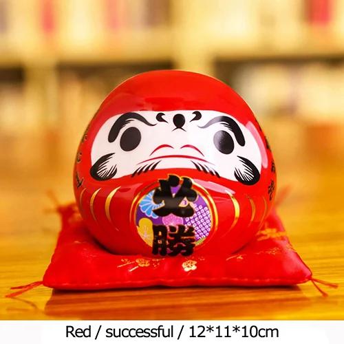 4.5 inch Japanese Ceramic Daruma Figurine, FengShui Figure Zen Ornament, Lucky Charm Money Box, Home Tabletop Decor
