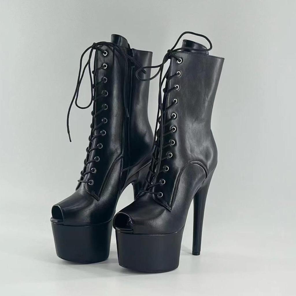 European Peep Toe High Heel Boots - 17cm Style for Runways, Nightclubs & Fashion Shows