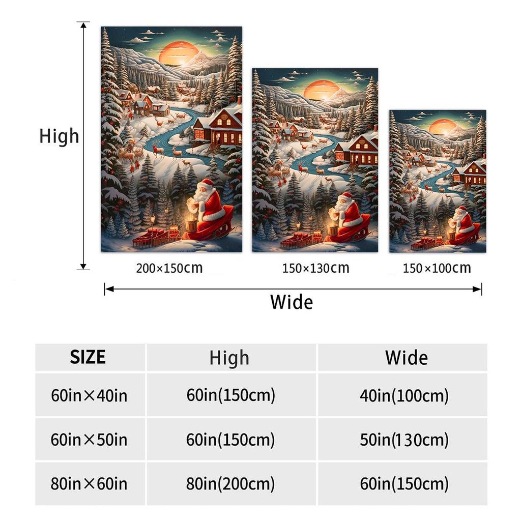 Santa Claus Snow Scene Thick Flannel Office & Nap Blanket