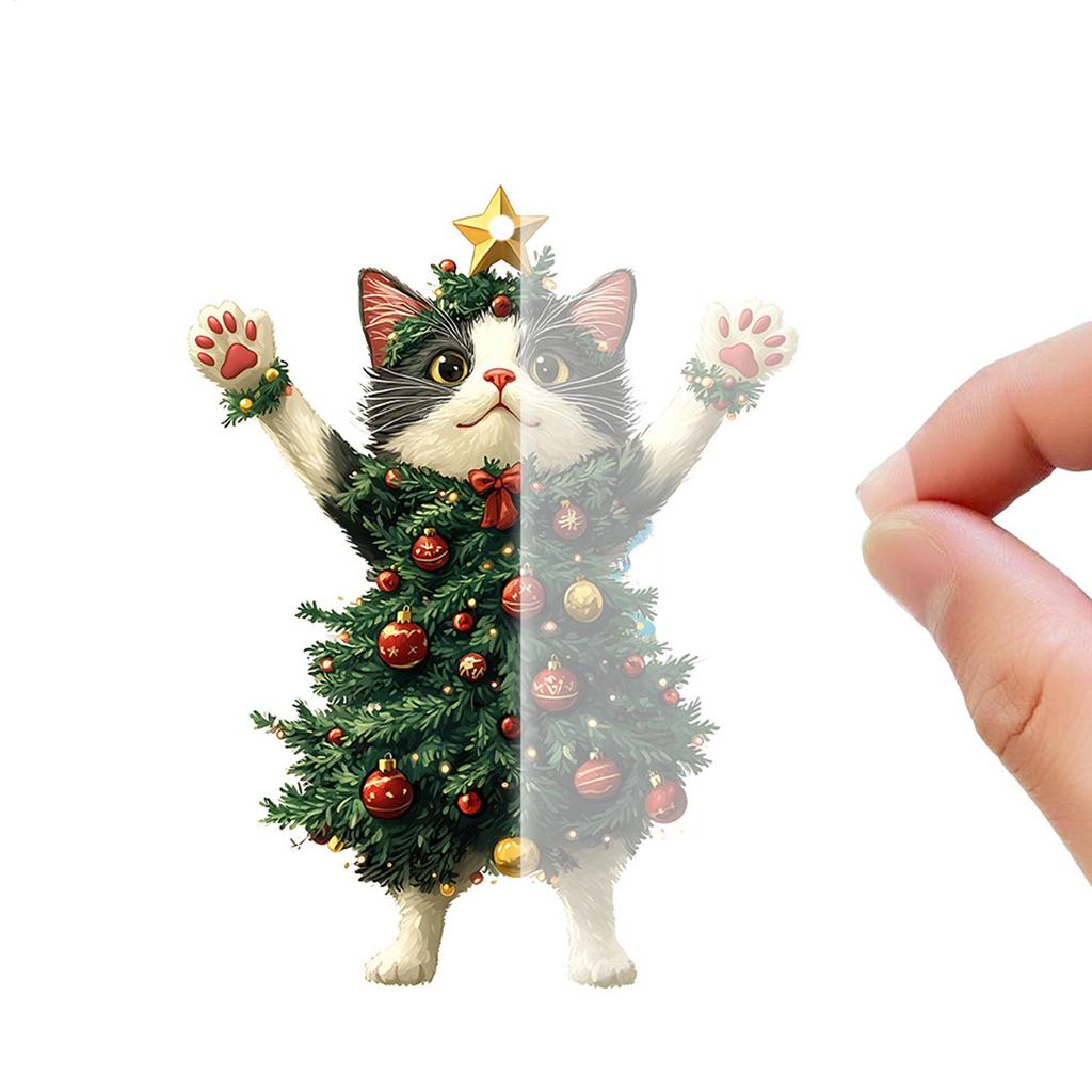 Cat Christmas Ornament 2D Flat Acrylic Festival Tree Kitten Pendant Car Rearview Pendant Decoration Car and Bag Cat Decor