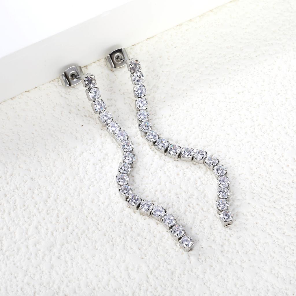 Fashionable And Luxurious Round Colorful Zircon Fringe Earrings With Exquisite Chain Accessories Versatile Ear Jewelry