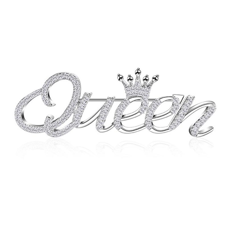 Letter Brooch Queen Temperament Suit Brooch  Gem Versatile Cardigan Pin