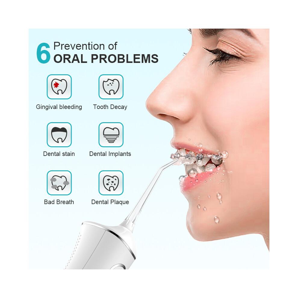 Cordless Water Flosser Dental Oral Irrigator 5 Jet Tips 300ml 4 Mode DIY Intelligent Waterproof IPX7 White