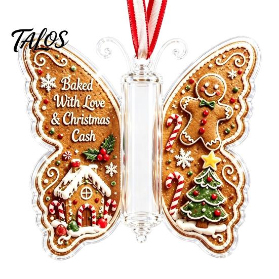 Acrylic Holiday Hanging Decor Butterfly Cash Gift Ornament, Christmas Money Holder with Tree Tags Festive Print, Pendant for Surprise Giving, Keepsake